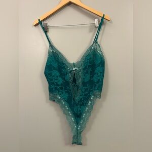 Victoria's Secret Vintage Gold Label 90’s Teal Lace Tie Front Lingerie